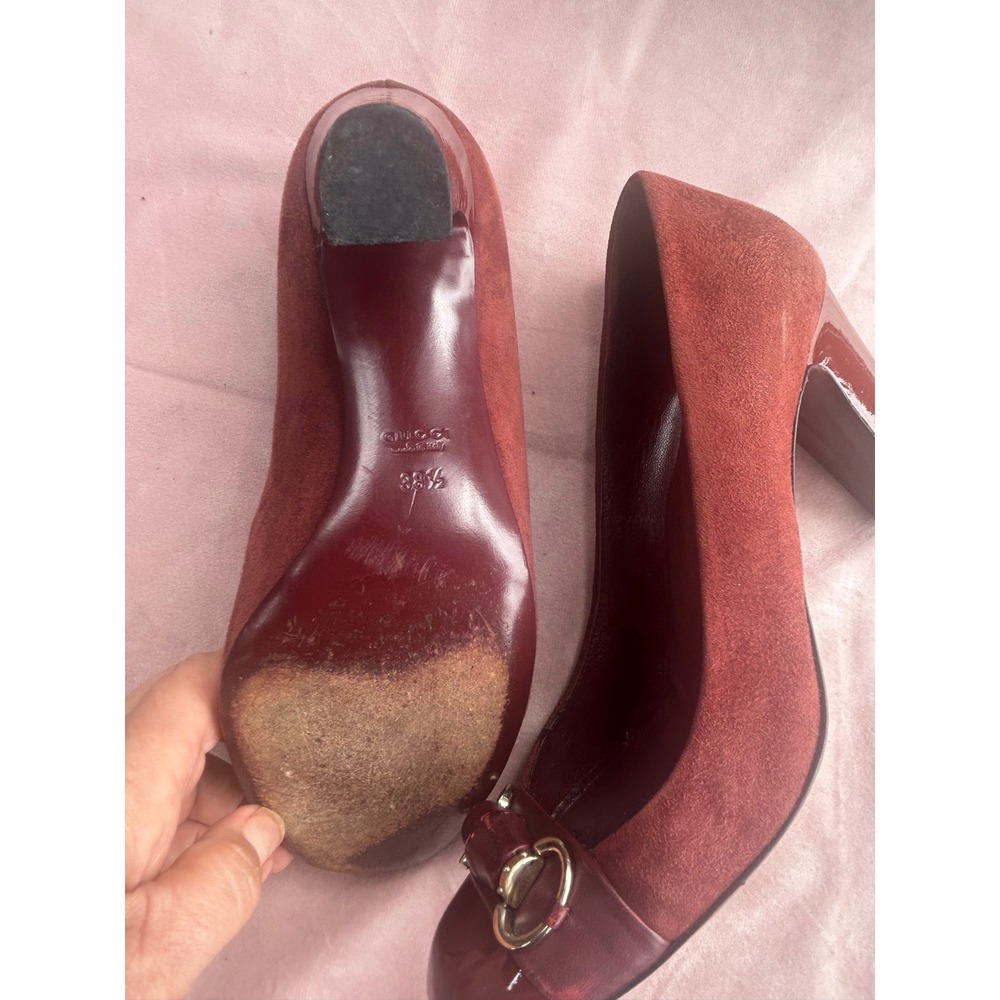 Gucci Pumps Women's Size 8.5 Burgundy Good Horsebit Block Heel - Picture 5 of 7